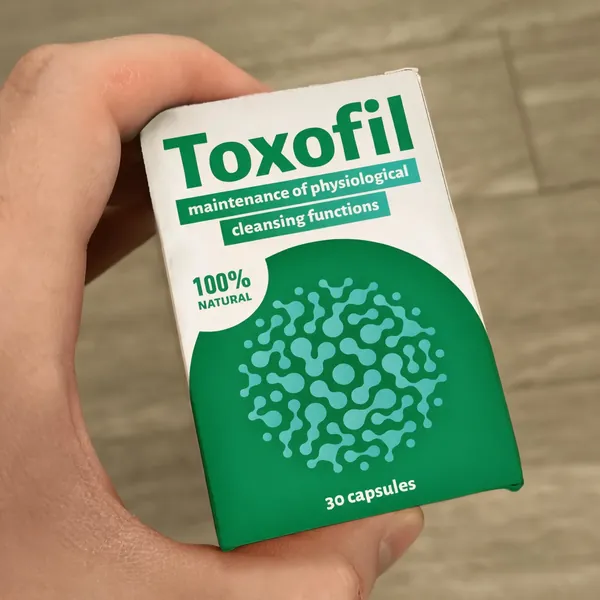 Javier Ramos mostrando su envase de Toxofil